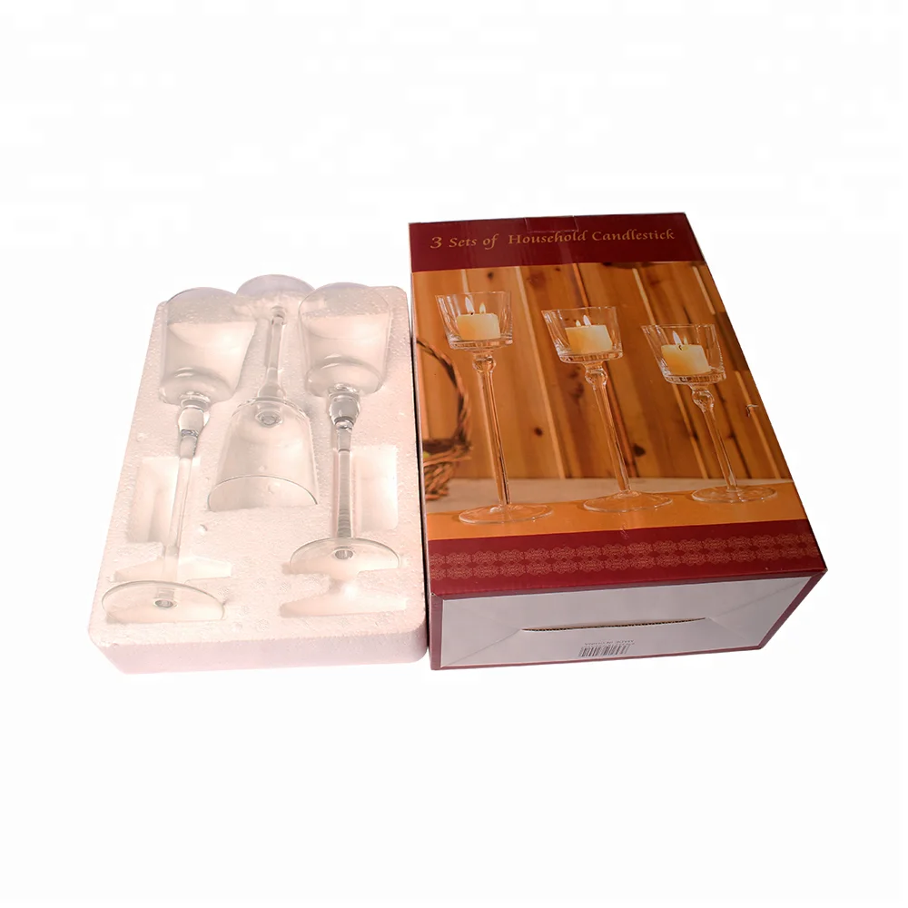 Оптовая продажа, ручной выдувной прозрачный высокий стеклянный подсвечник с длинным стержнем для украшения дома