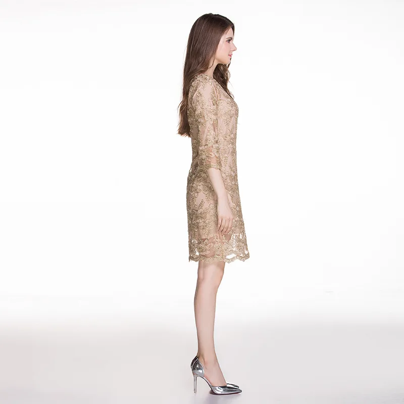 
F30078A horizontal collar lace office dress 3/4 sleevele career dress 