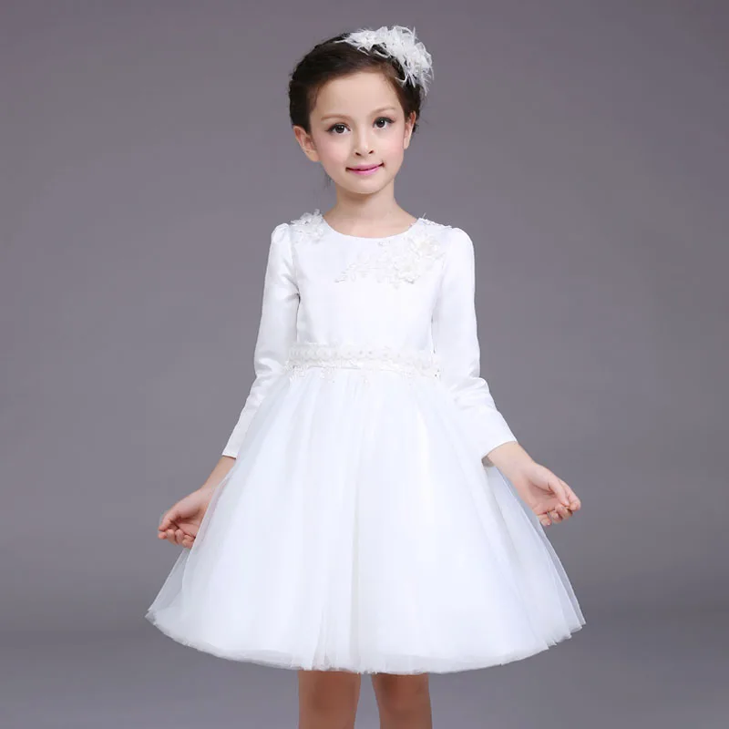 2017 girl party dress children frocks designs red white wedding long sleeve children Princess dress