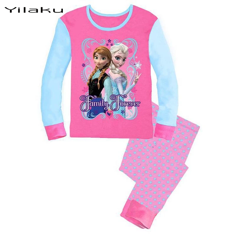 2016 Elsa Anna Children Pajamas Set Girls Character Sleepwear Pijamas Suits Baby Girls Kids Clothes Children