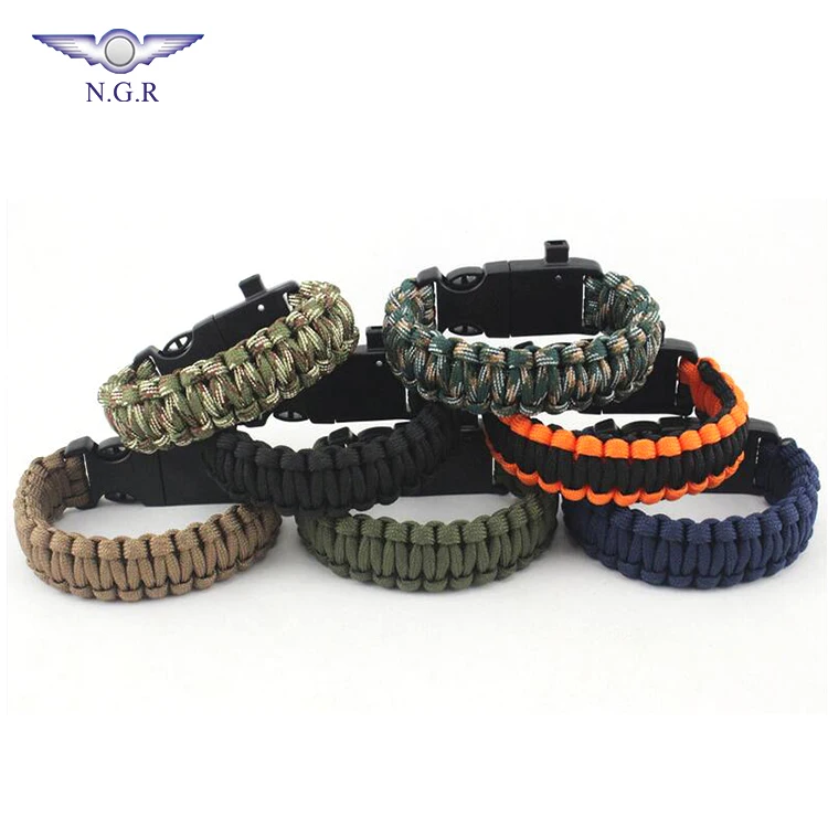 Factory hot selling 550 survival bracelet with compass flint fire starter whistle and tactical gear for outdoor survival