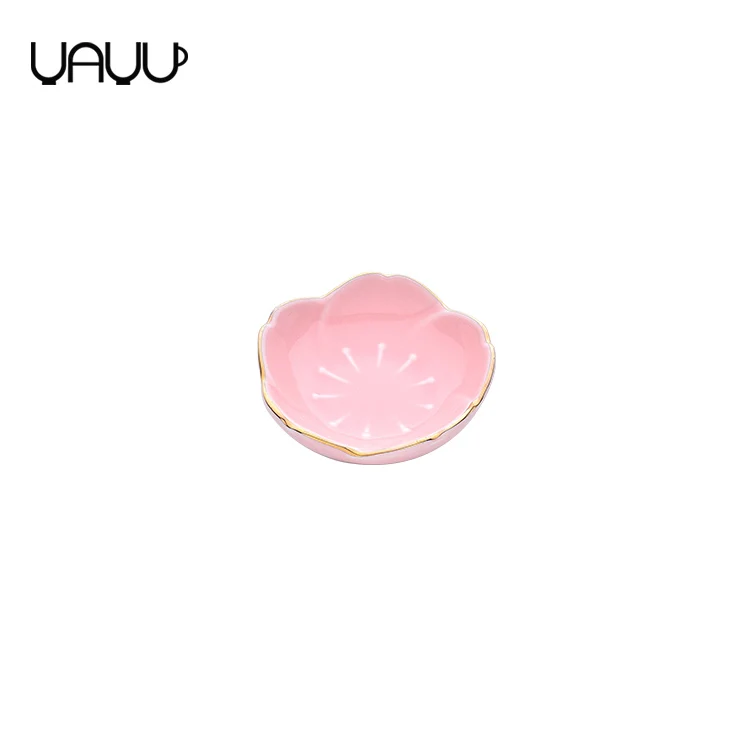 FENN New Products Flower Shape Ceramic Sauce Serving Small Set of Dishes with Gold Rim for Home Kitchen Restaurant Hotel