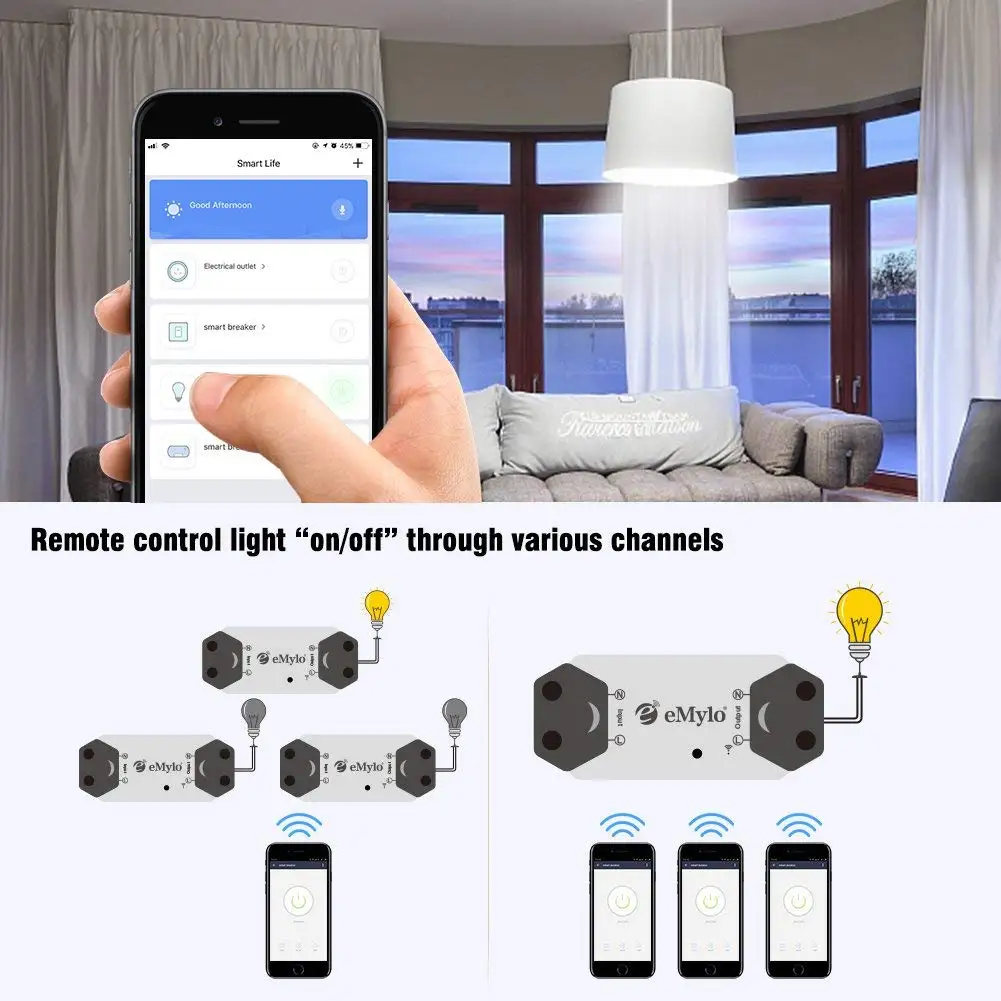Tuya Wifi Switch Smart Breaker Wireless Remote Control electric for home appliances, compatible with Alexa DIY Home via phone