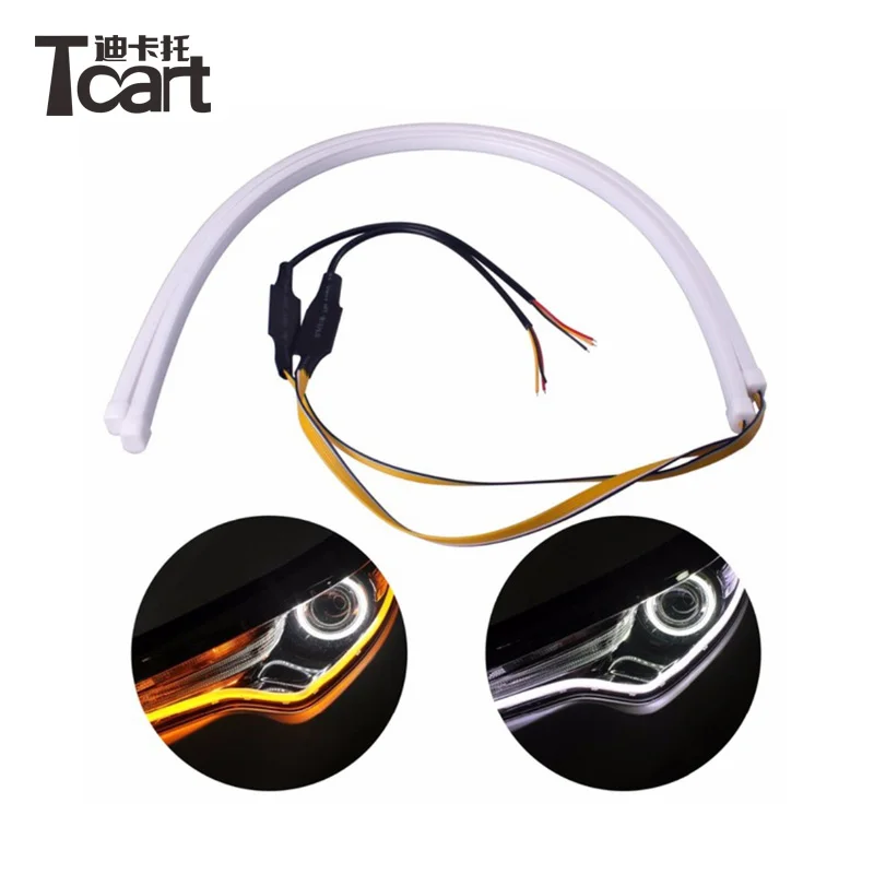  Гибкие неоновые дневные ходовые огни оптом водонепроницаемые 100% 12 В белого цвета для дневных ходовых огней и желтого поворотных