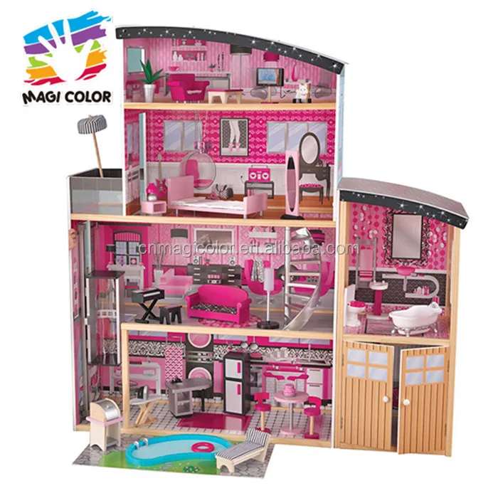 wholesale children luxurious and attractive wooden modern dollhouse new design kids toys gifts wooden modern dollhouse W06A223