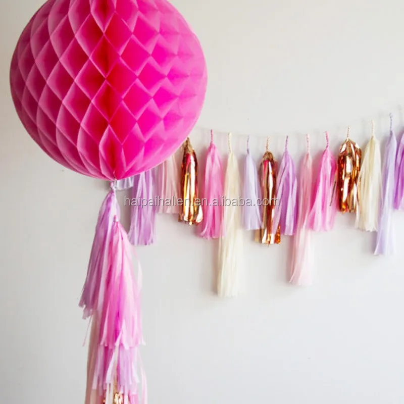 Mix colors fringe tissue paper tassle garland for sweet table buffet decor