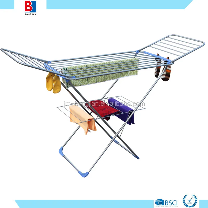 Indoor Outdoor Powder coating Cloth Drying Rack  25M Iron Folding 2 Tiers Clothes Rack