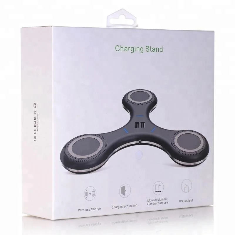 
2018 Fantasy Laser Logo 5V 2A Triangle Flying Saucer 3 in 1 5W Qi Wireless Charger Fast For iPhone X For Samsung 