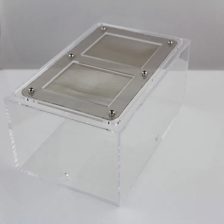 
Custom Transparent Acrylic Reptile Lizard Terrarium Cage Ant Feeding Box Display Case with Mesh Grid Lid 