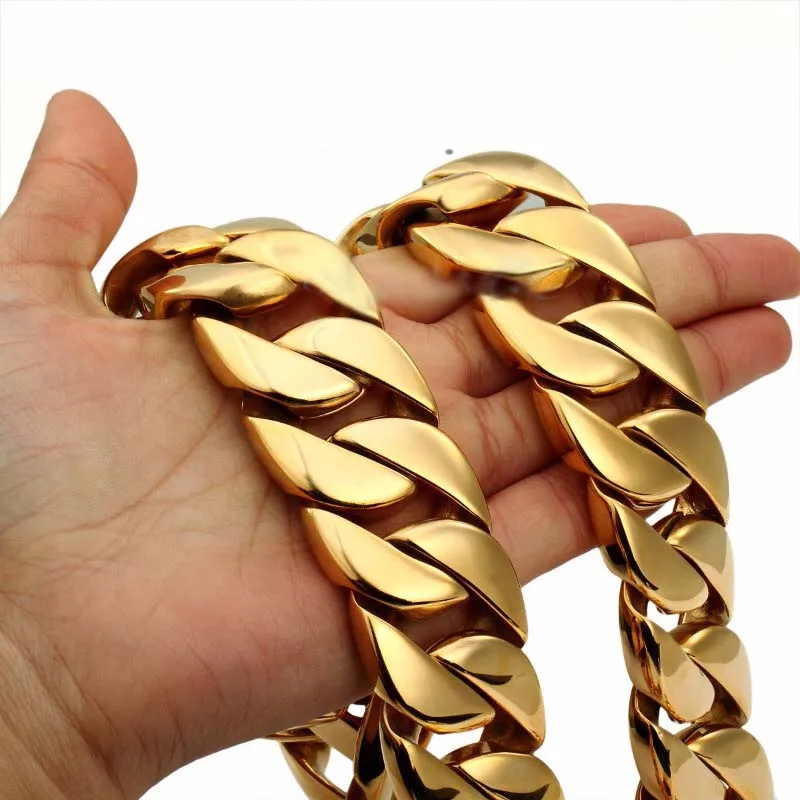 AFXSION Jewelry wholesale china 316L stainless steel plated gold thick cuban link chain necklace men