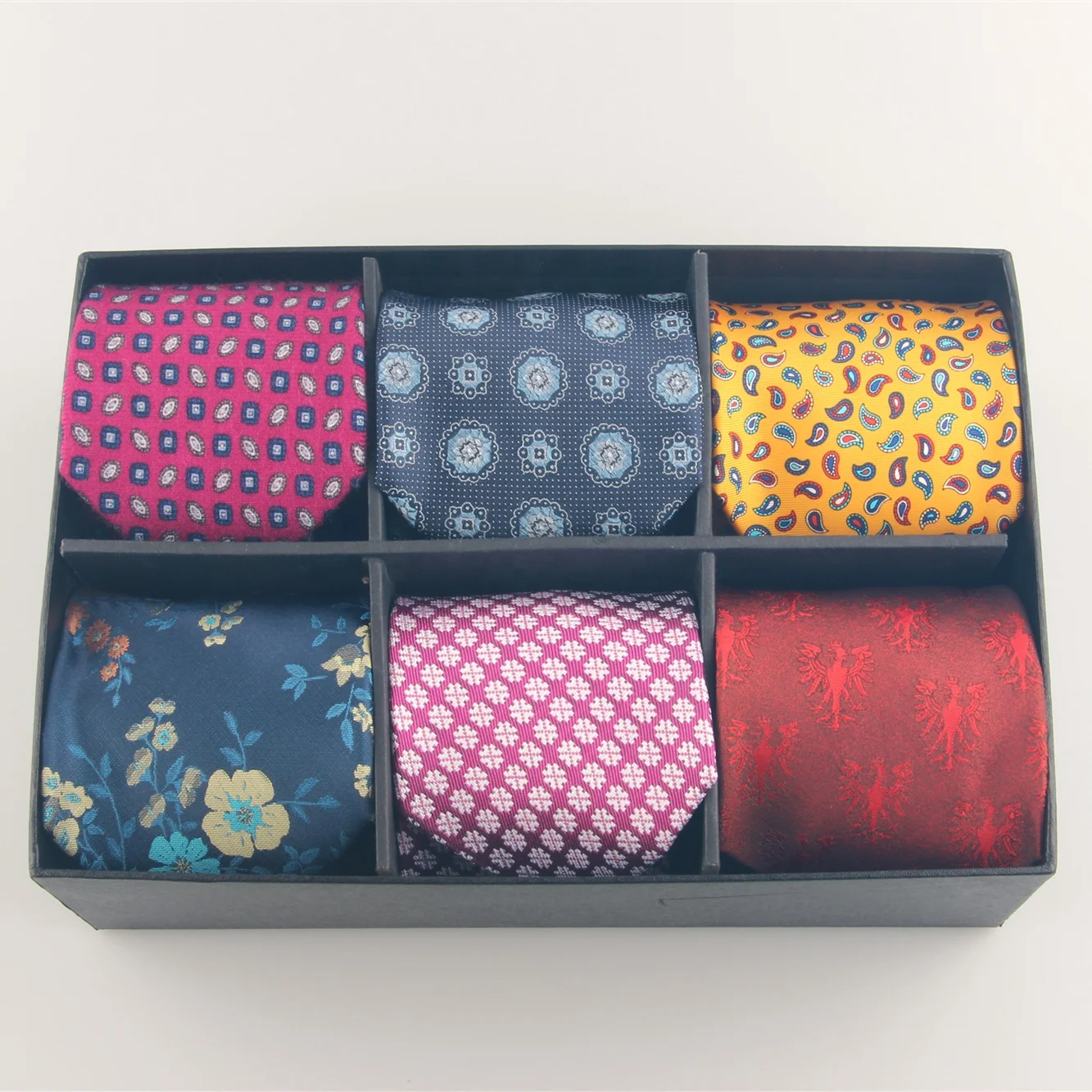 Набор мужских галстуков из 100% шелка в клетку с цветочным принтом Пейсли