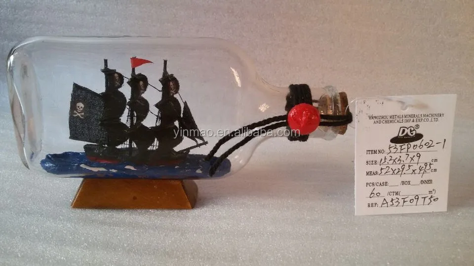 Glass Drift bottles, Bottle ships, 15.2X3.7X9 cm, Pirate Boat in bottle