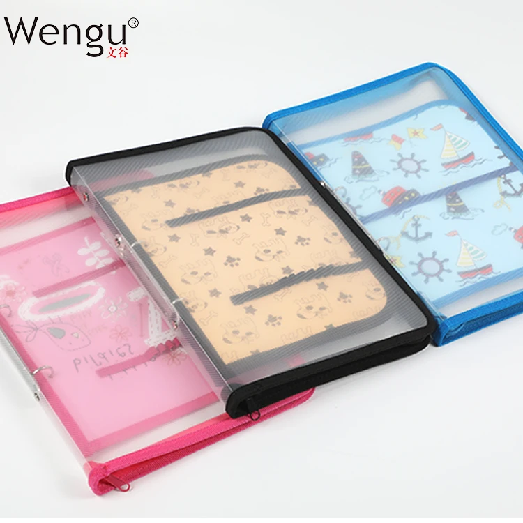 China Good Quality  Manufacture Wholesale Custom Printing Transparent Pp A4 Size Sewing Zipper Ring Binder