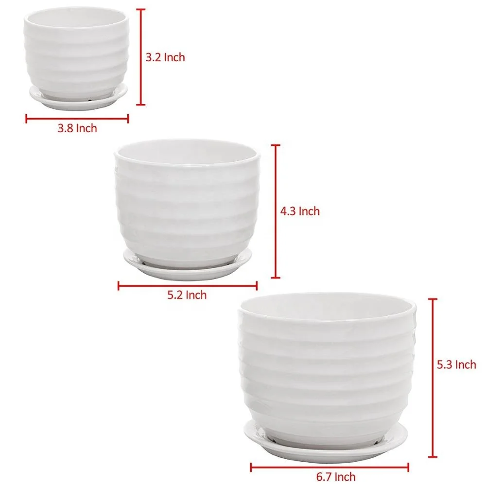 Set Of 3 Small To Medium Sized Round Modern Ceramic Pot