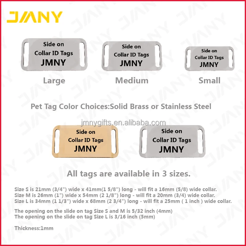 Personalised Engraved Solid Brass Slide On With Side Cuts Dog/Cat Pet ID Tag