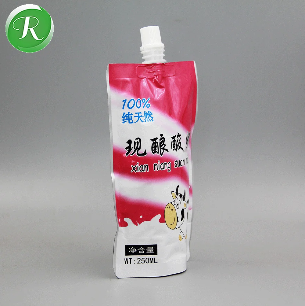 Customized Biodegradable Beverage Juice Packaging Stand Up Spout Disposable Drinking Bag Pouch