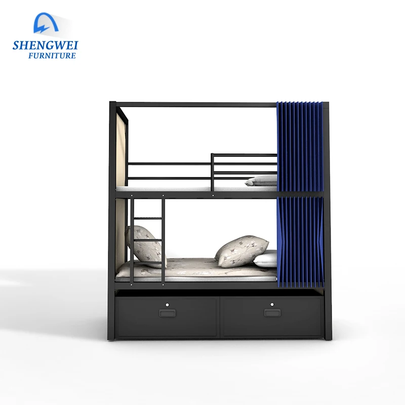 
2019 Multifunction steel latest double bed designs furniture metal hotel bed for sale 