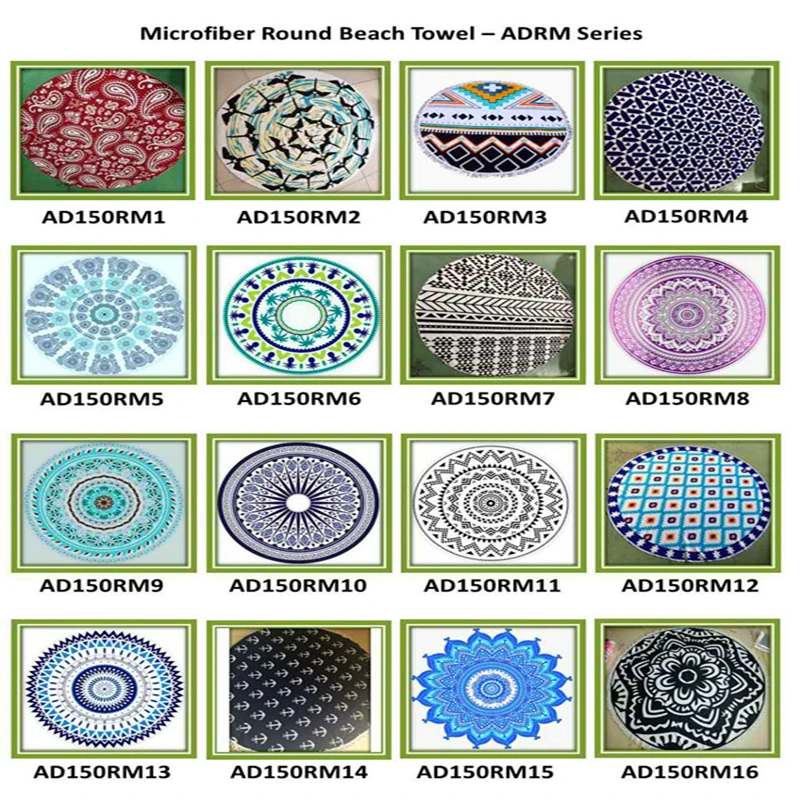
Custom Reactive printed microfiber round beach towel mandala towel with tassels travel blanket towel 