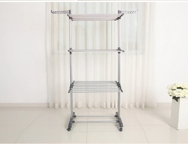 Indoor 3 tier laundry hanger stand hangering clothes dryer rolling garment rack