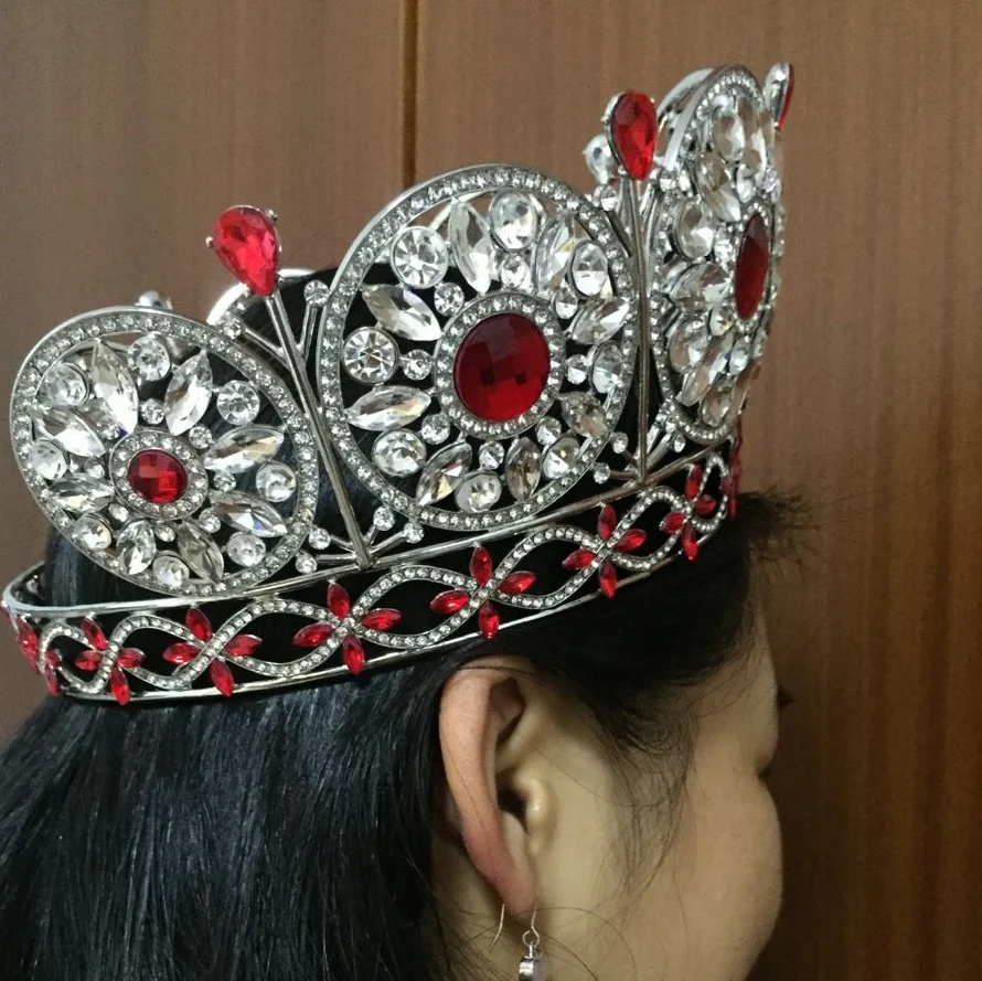 Корона Мисс Вселенная полноценная круглая Красная корона конкурсная Тиара для красоты
