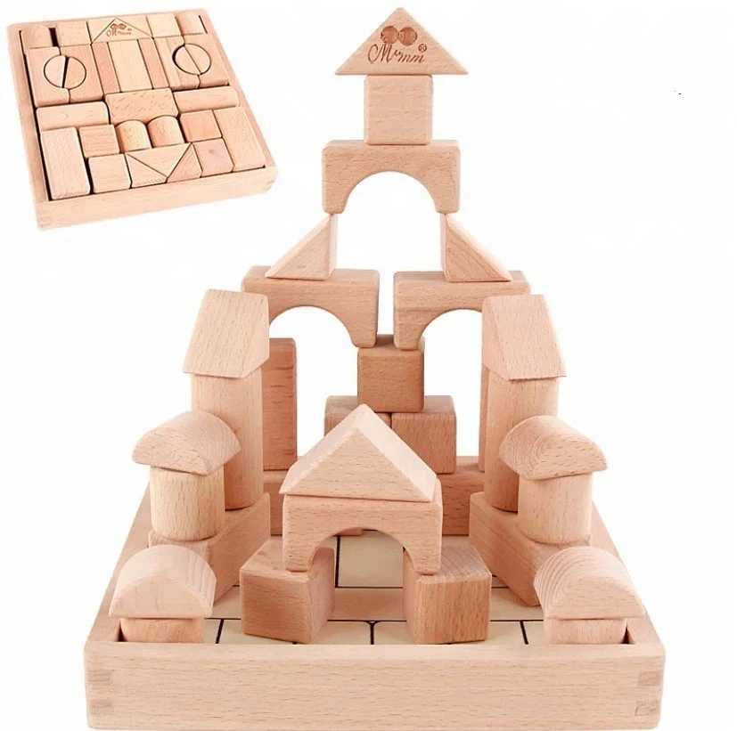 Оптовая продажа, строительные блоки из натурального бука 32 шт., детская Развивающая игрушка «сделай сам»