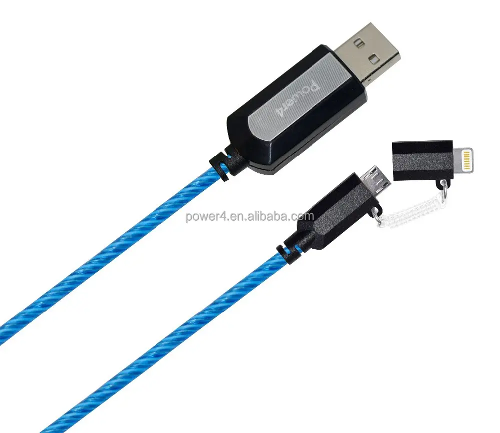 
2 in 1 EL intelligent visible glowing mobile usb charger for iPhone and Smartphone Smart charging streamer data cable 