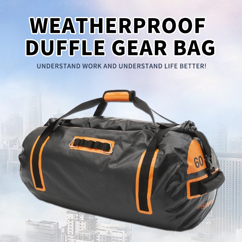 60L Waterproof Duffle Gear Bag with Fully Welded Waterproof Seams Protects Against Water Dust and Roam Grime