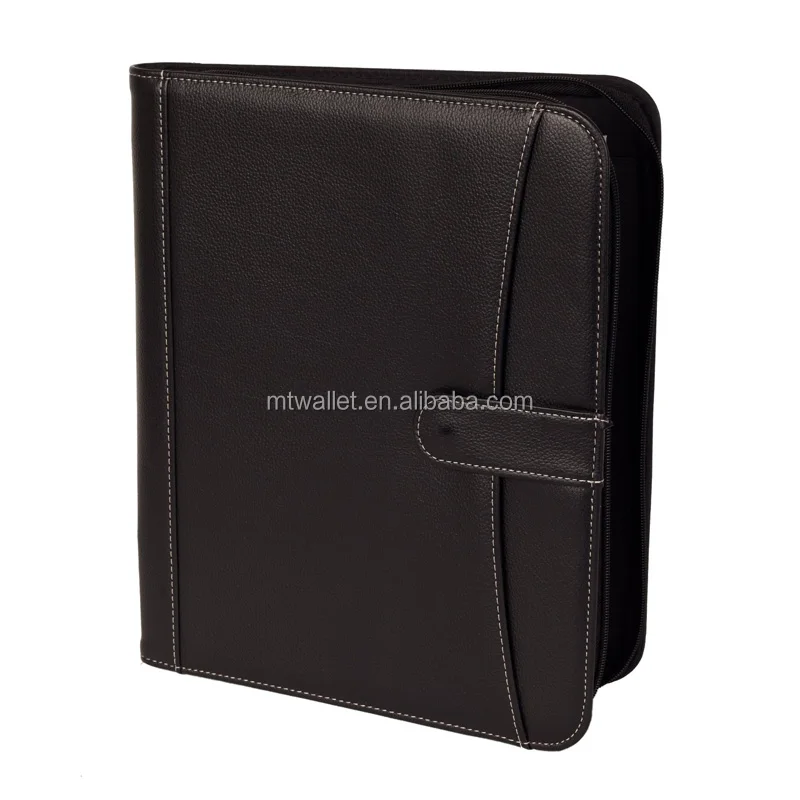 Genuine Leather Zippered Portfolio With A Notepad And Calculator