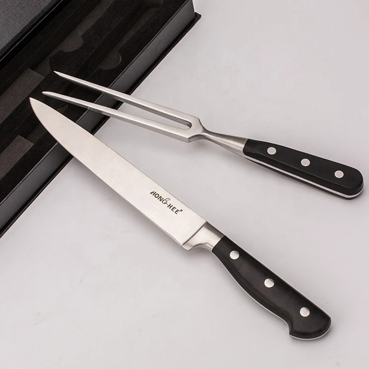 Amazon Hot Sale 2pcs BBQ Tool Kitchen Stainless Steel Carving Knife and Meat Fork Set