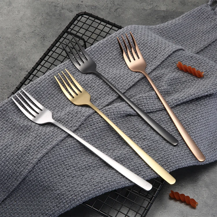 
Long Handle colored rose gold silver plating stainless steel salad fruit dinner fork set 