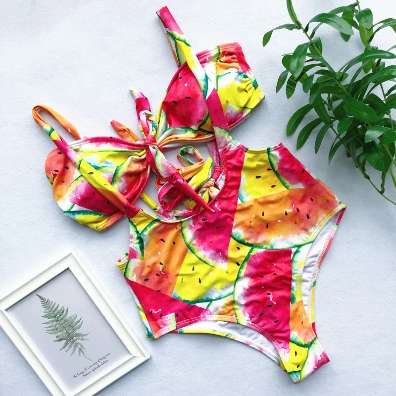 Fashion One Piece Strapless Swimwear Off Shoulder Sexy Bikini For Women With Flounce Traje De Bano