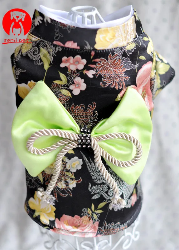 Japan Style Pet Cat Kimono small flower pet clothes dog cat kimono with Big bowknot Dress up necessary For Small Dog Cat
