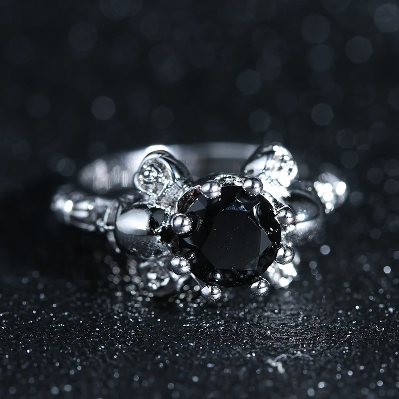 
Fashion design black stone diamond ring set wedding engagement zircon ring 