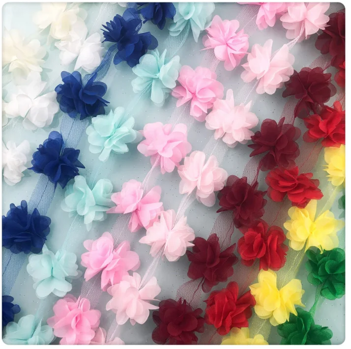 
2 inch wide Chiffon Cluster Flowers Fringe Lace Trim price per yard/select color  (62066542290)