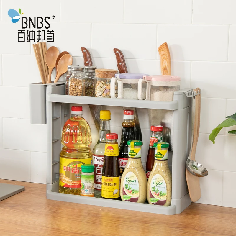 new household plastic kitchen spice dish rack storage shelf With hook  hanging basket