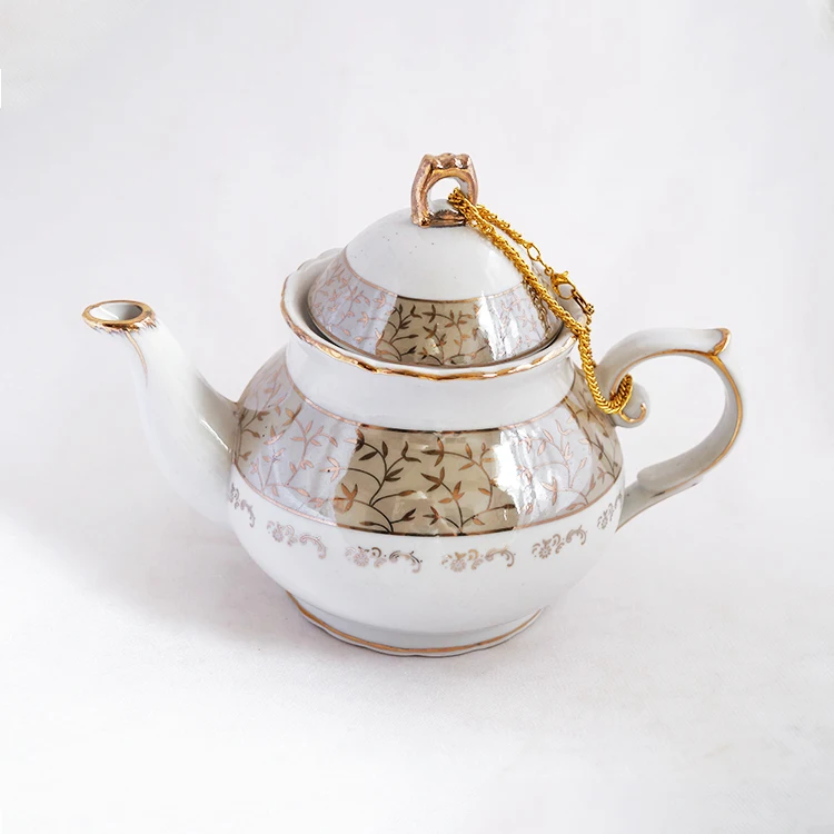 New Luxury Restaurant Drinkware Ceramic Tea Pot 8 Inch Coffee Color Gold Leaf Porcelain Tea Pot & Kettles
