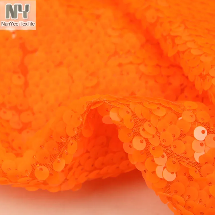 Nanyee Textile 6mm Mesh Fluorescent Red Orange Sequin Fabric