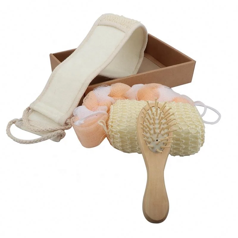 
Hot Sale Bathroom Accessory Sets ,Wooden Bath Shower Gift Set Include Scrubber Massage Comb For Women 