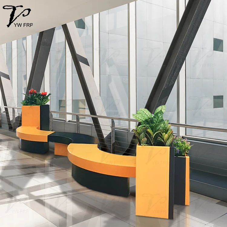 Shopping mall fiberglass lounge bench garden long bench for indoor &outdoor