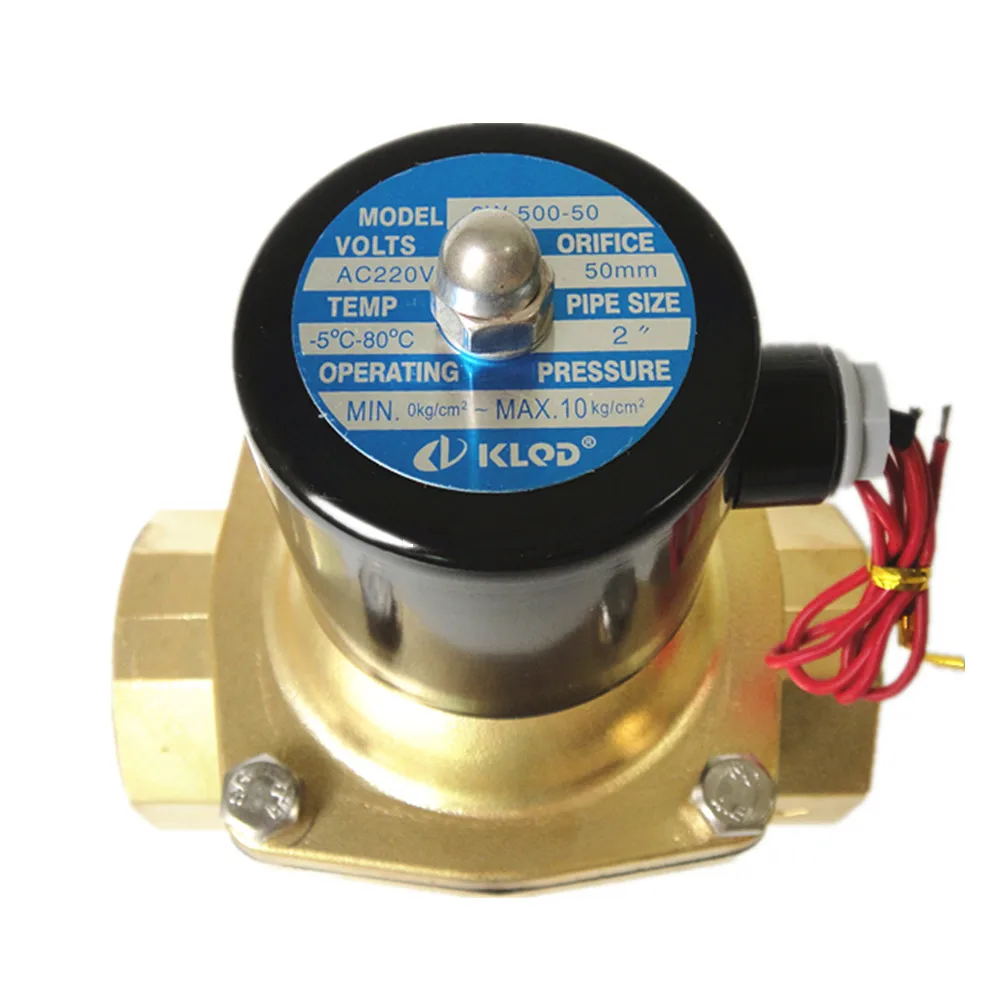 KLQD Brass 2W500-50 Long Time Working DC24V~AC220V 2 Inch Water Solenoid Valve With Energy Saving Coil