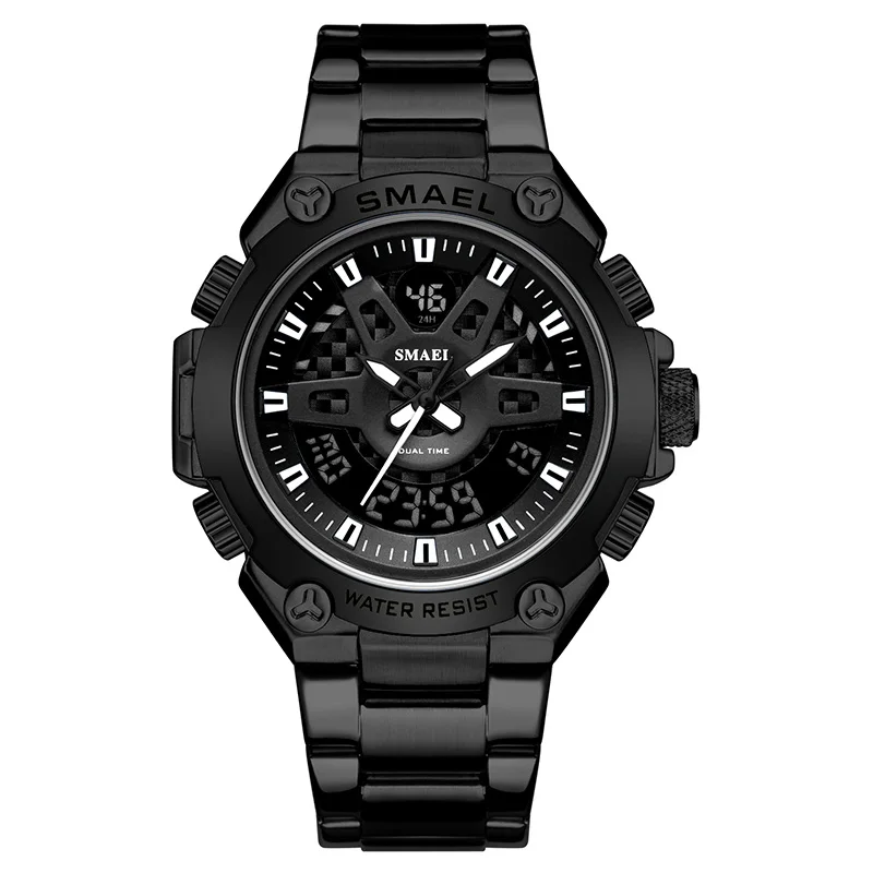 trend design smael 1383 dual time display quartz steel band watch for men