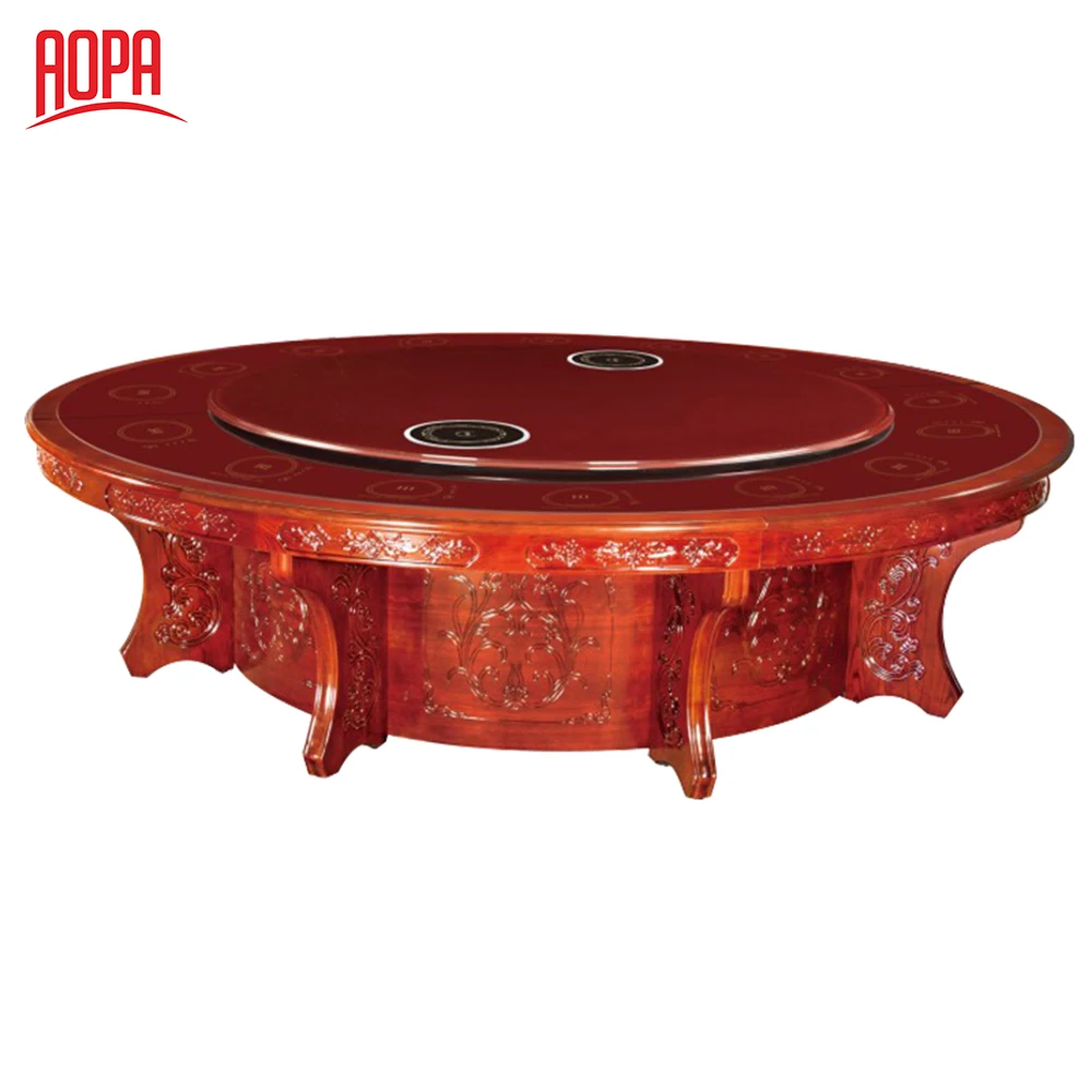 AOPA ash solid wood luxury rotating round dining table