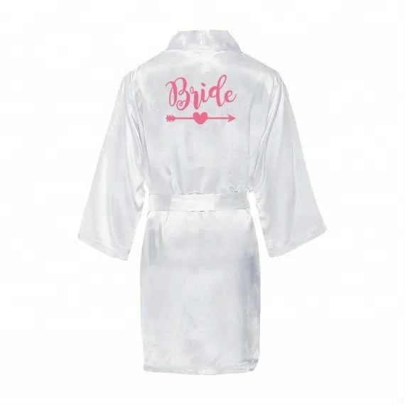 
C&Fung design Bride Wedding Day Robe neon pink letters printed Bride tribe Satin Robe Lingerie Shower Gift Bridesmaid robes 