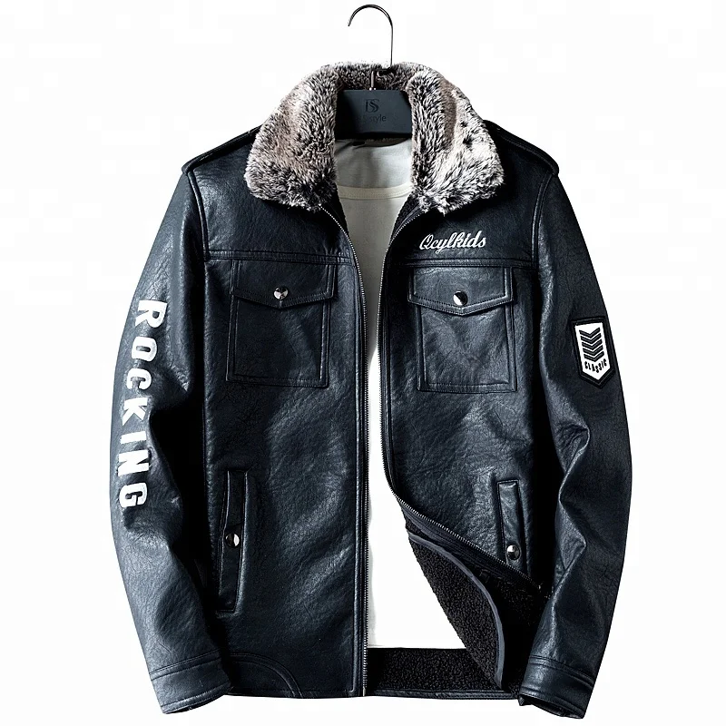 
Online Sale 4XL Oversized Winter Fur Collar Pu Leather Coat Mens 