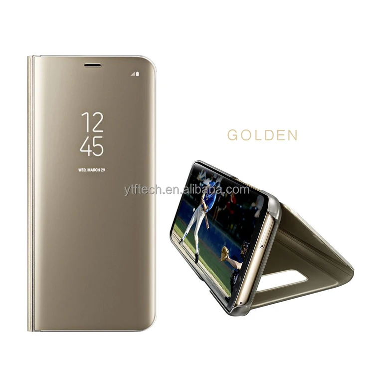 Wholesale Smart Clear view Stand Mirror flip wallet Mobile phone case for Samsung A8 A9 star plus 2018