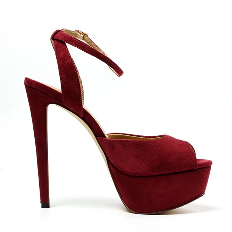 Fashion Sexy Platform Round Open Toe Suede Height Increasing Heels Sandals Shoes For Ladies