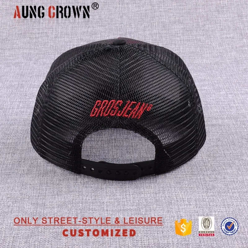 Hide applique logo flat brim full mesh trucker hat