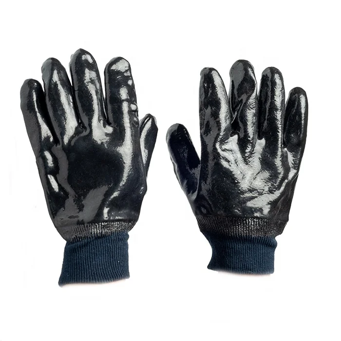 Cotton Liner Knitted Wrist Cuff Red PVC Working Gloves