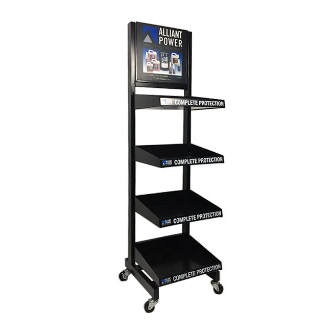 Adjustable 4 Tier Flooring Metal Display Stand Custom Branding metal motor engine oil display rack Stand