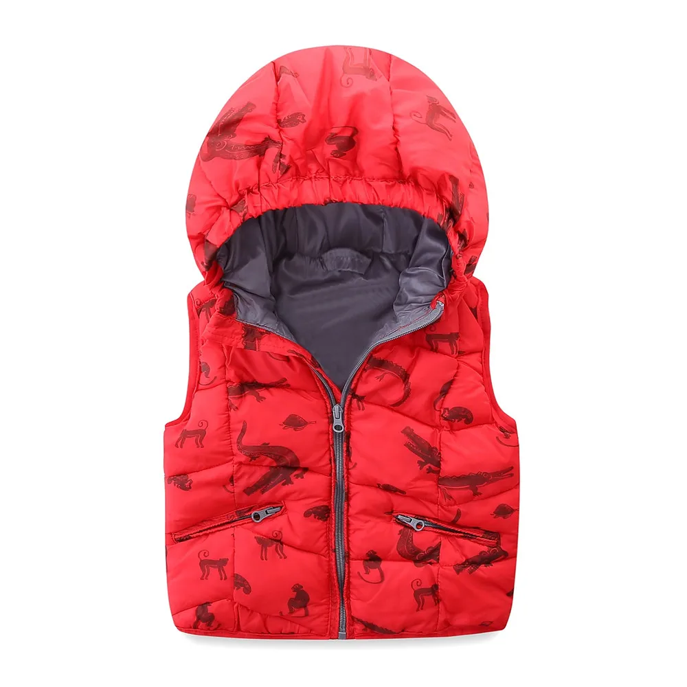 Mudkingdom winter breathable baby zippered placket print thickened hooded thermal vests